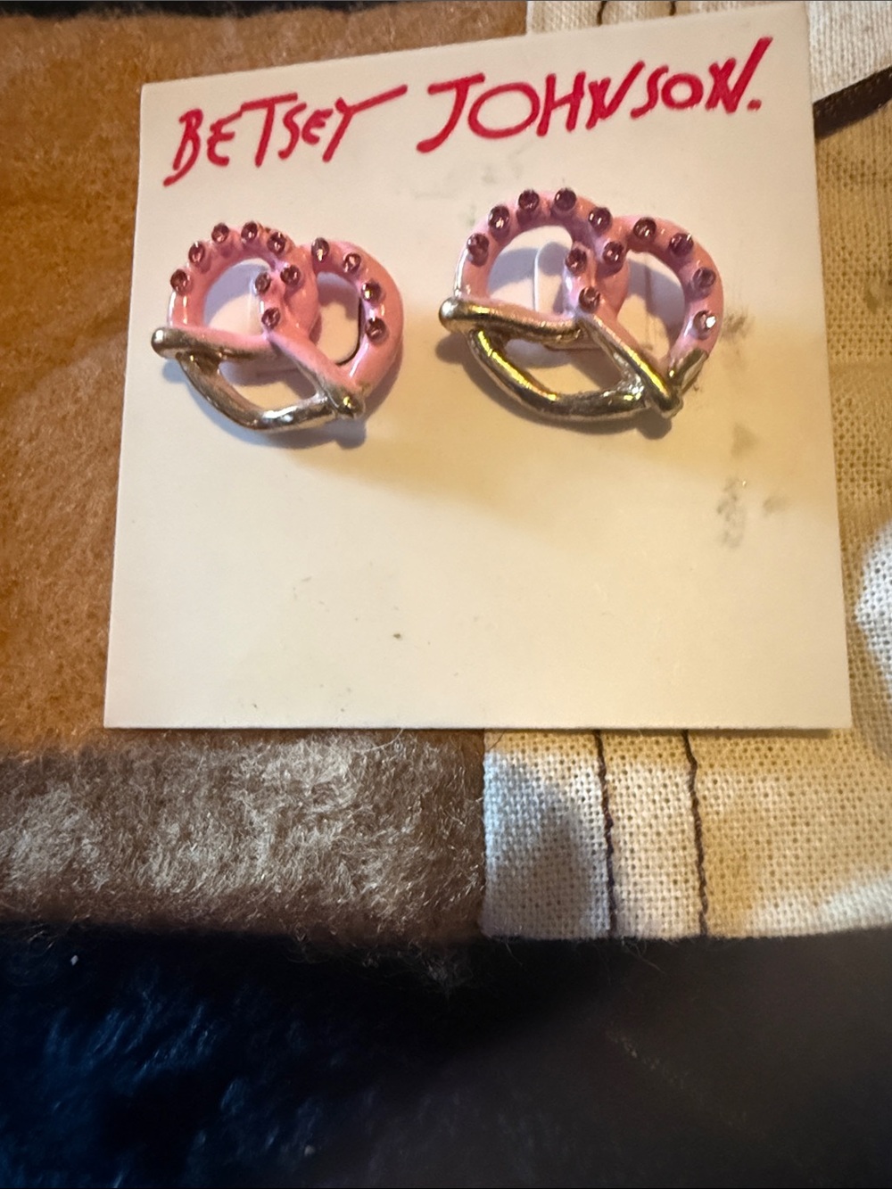 Betsey Johnson Pink Heart Twist Stud Earrings with Silver-Tone Detail